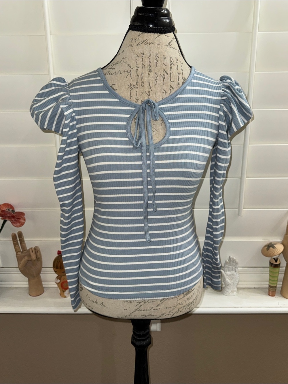 Porridge Puff-Sleeve Tie-Front Top Sky